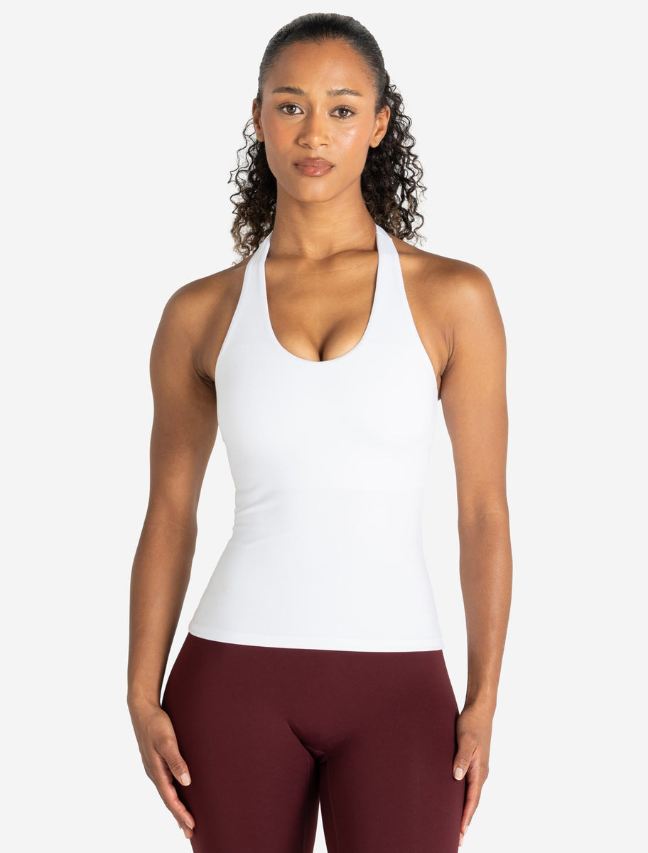 Allure Halter Neck Vest with Built-in Bra | White | Pursue Fitness