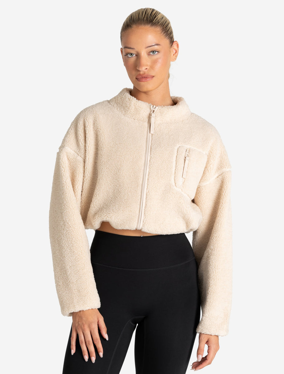 nike cropped borg fleece jacket in cream