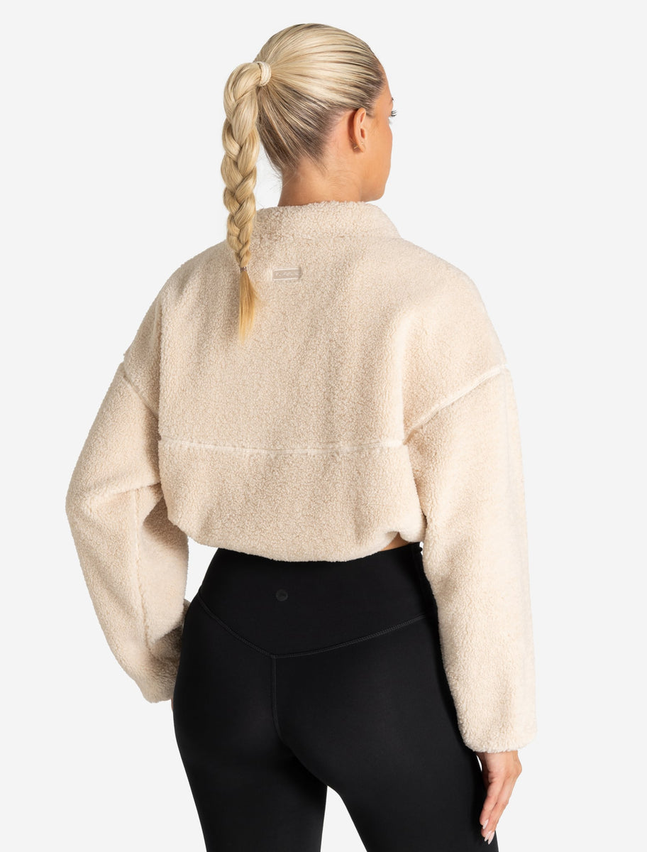 nike cropped borg fleece jacket in cream