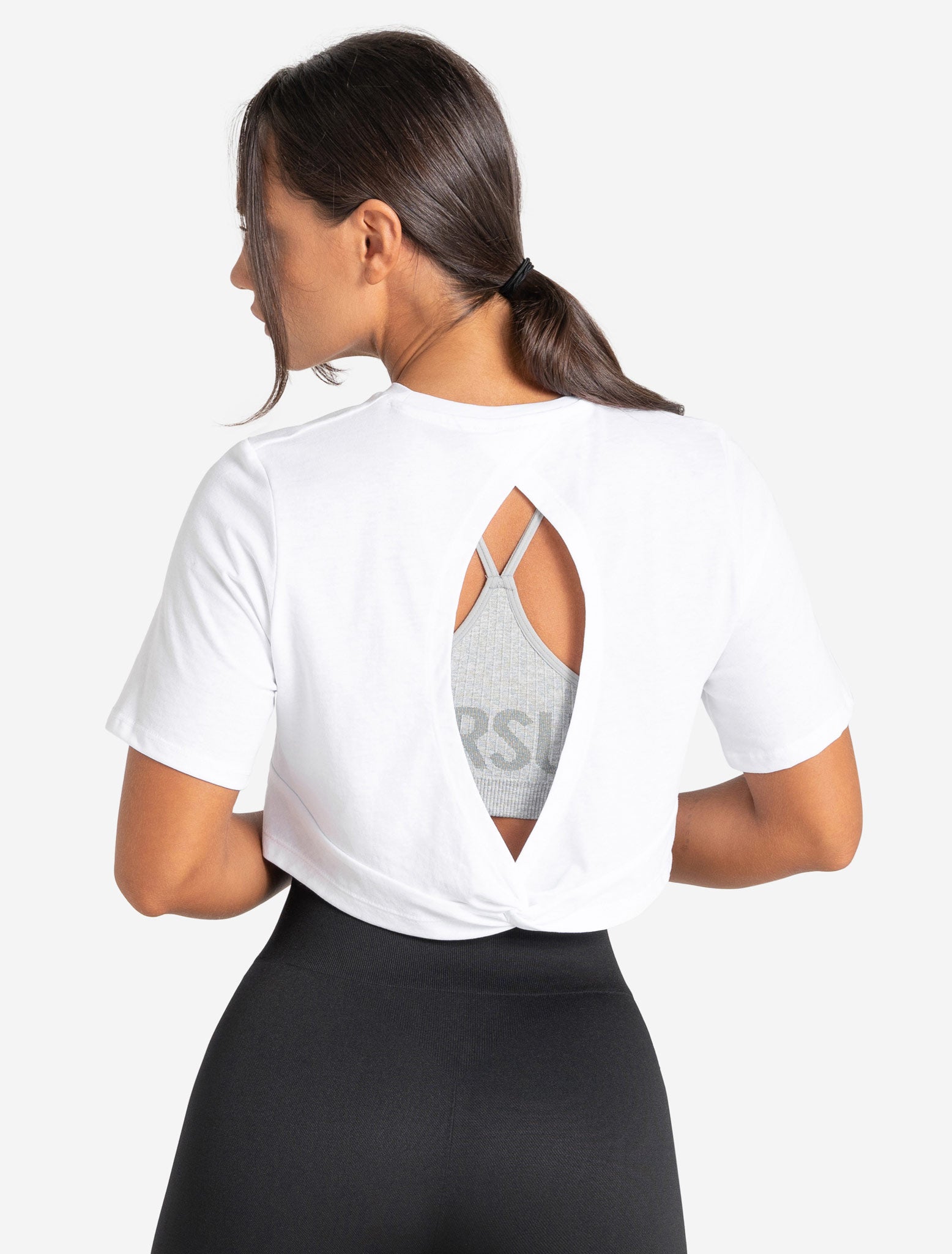 Knot Back Crop T-Shirt / White Pursue Fitness 1