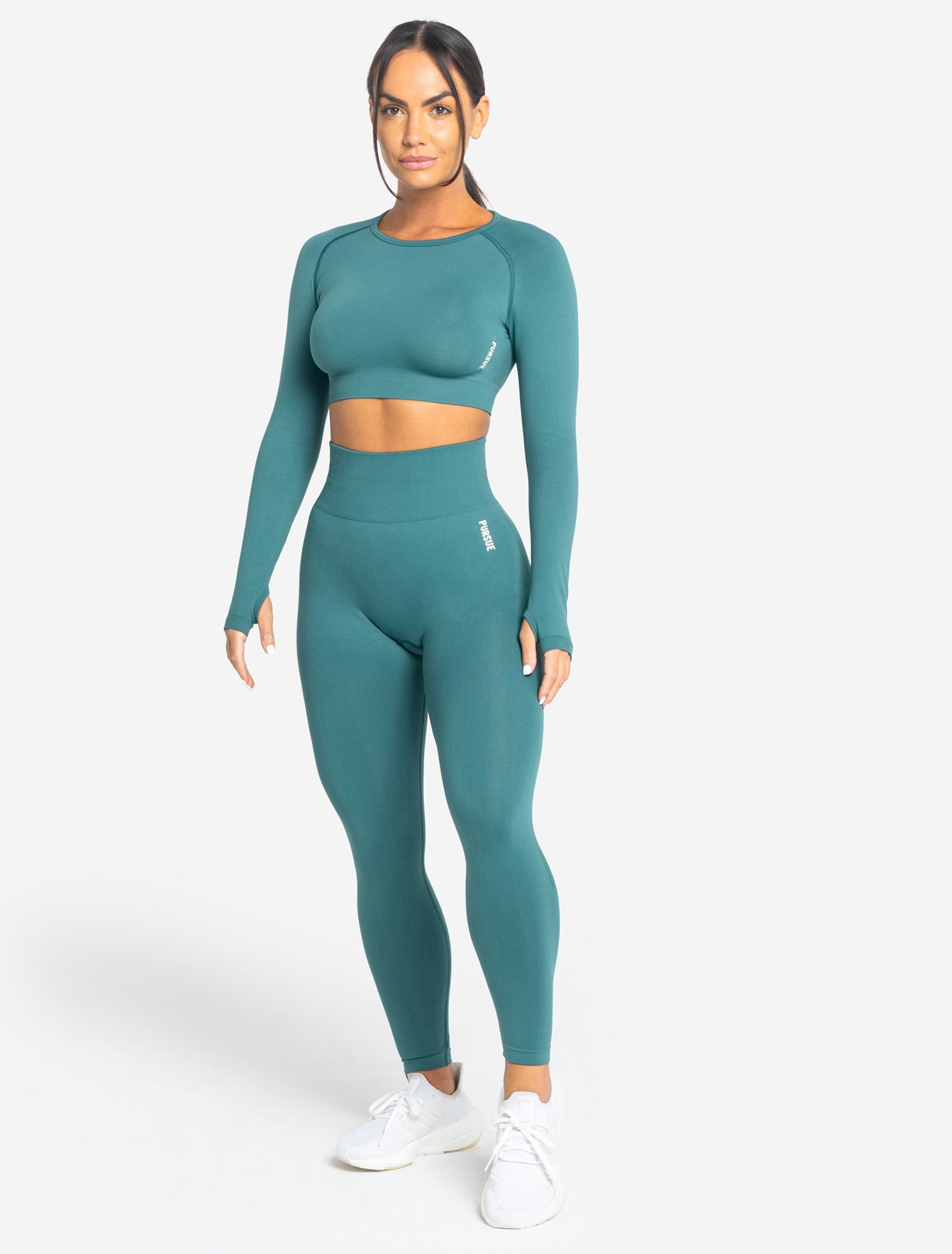 Move Seamless Long Sleeve Crop Top / Teal Pursue Fitness 2
