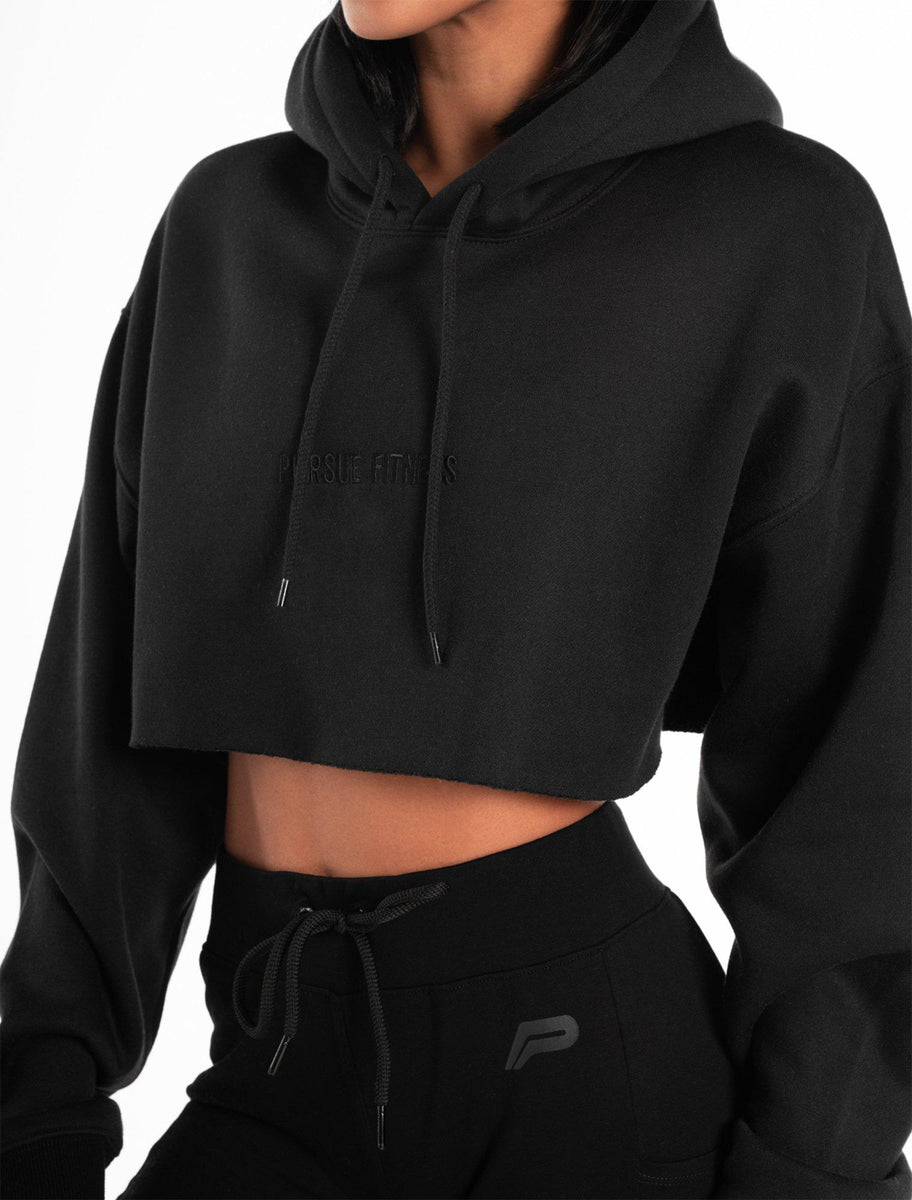 Black Oversized Crop Hoodie Pursue Fitness