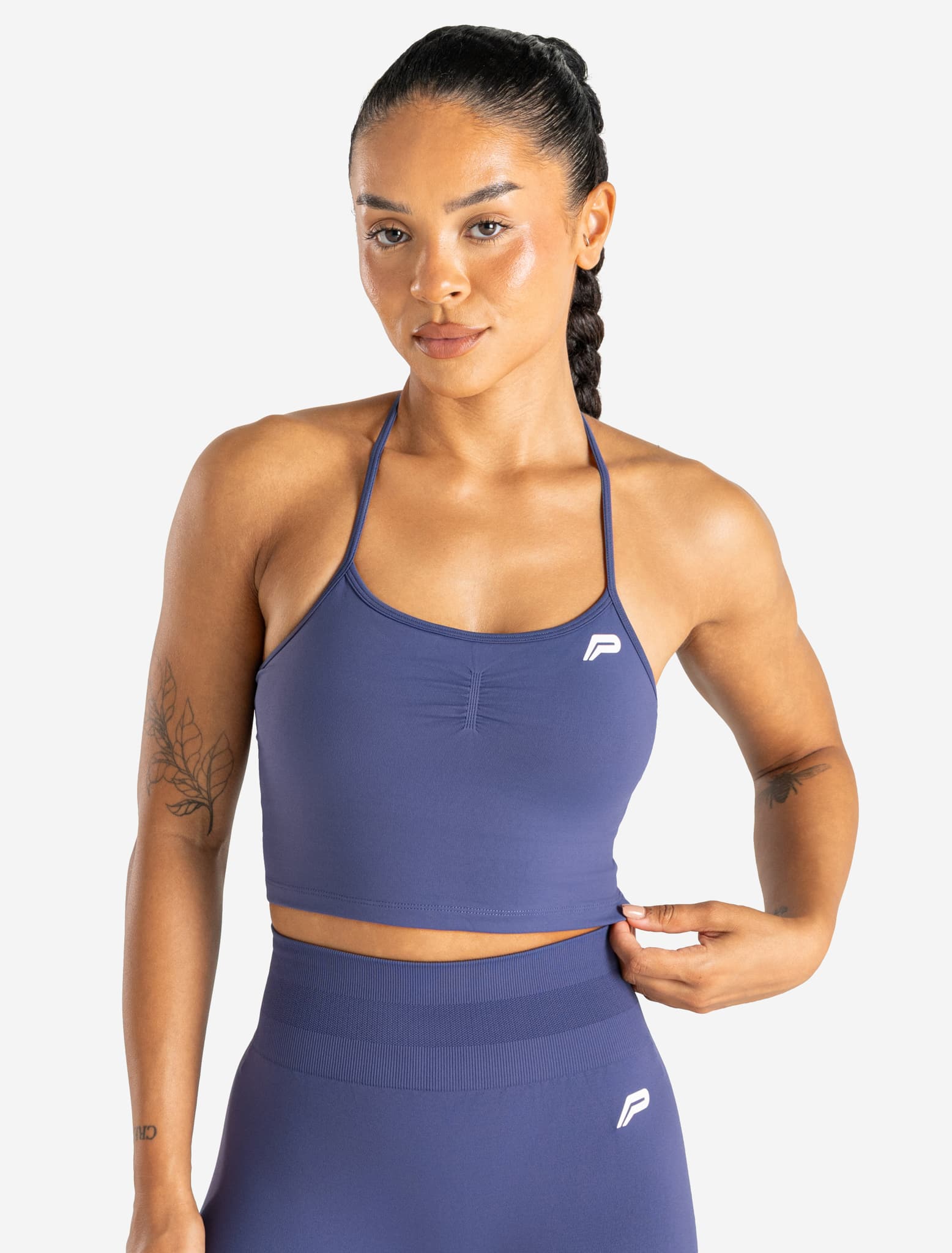 Scrunch Seamless Crop Tank with Built-in Bra | Blue Indigo | Pursue Fitness