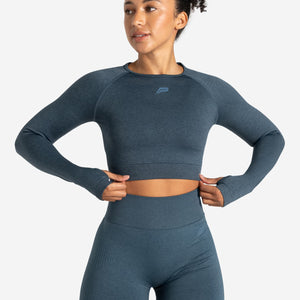 ADAPT 2.0 Seamless Crop Top - Petrol Blue Pursue Fitness 1
