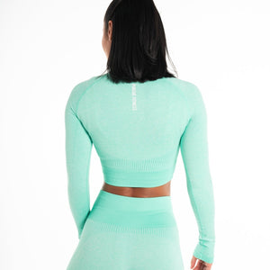 ADAPT Seamless Long Sleeve Crop Top / Aqua Teal Pursue Fitness 2