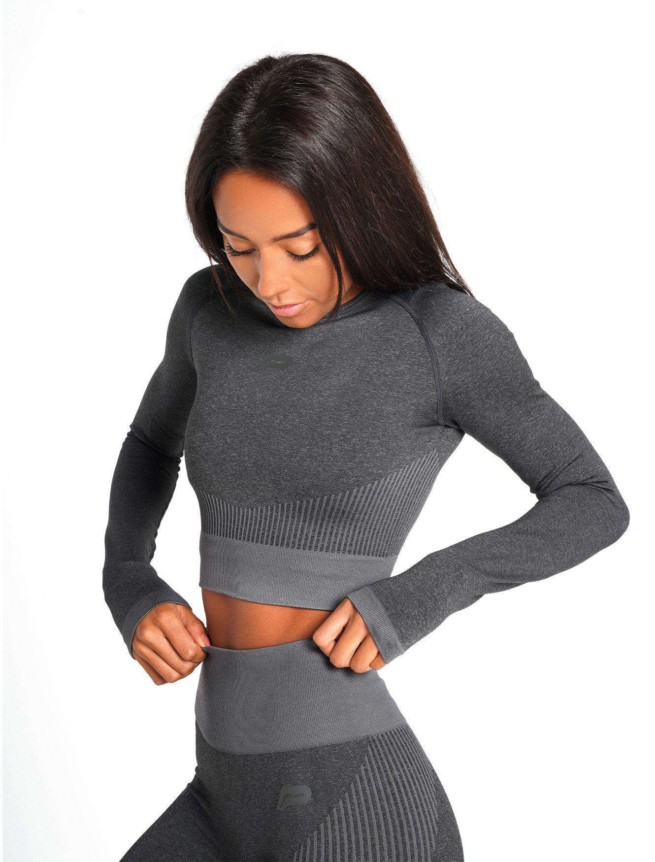 ADAPT Seamless Long Sleeve Crop Top / Black.Charcoal Pursue Fitness 2