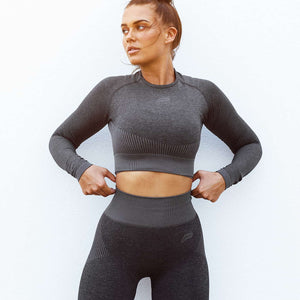 ADAPT Seamless Long Sleeve Crop Top - Black.Charcoal Pursue Fitness 2