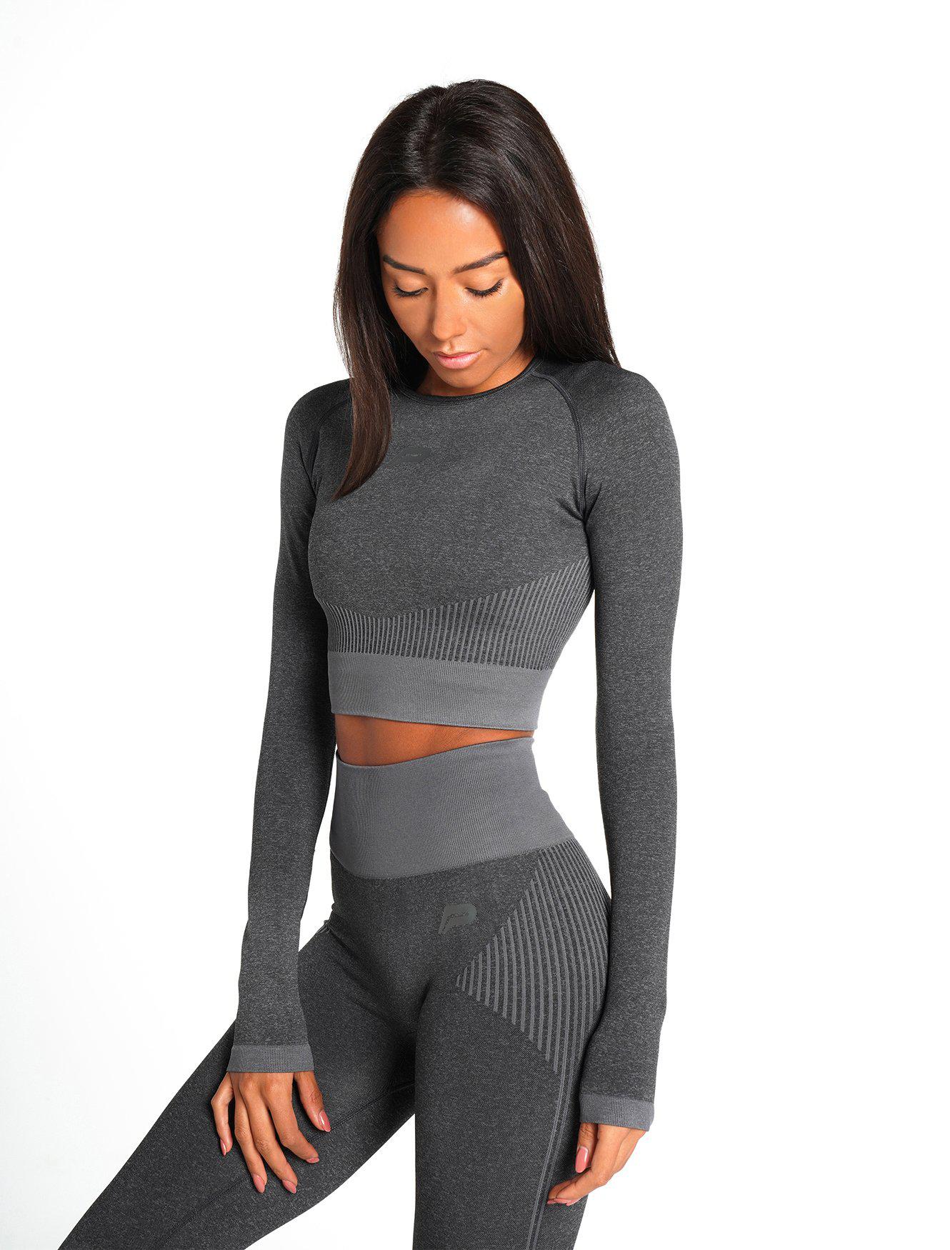 ADAPT Seamless Long Sleeve Crop Top / Black.Charcoal Pursue Fitness 1