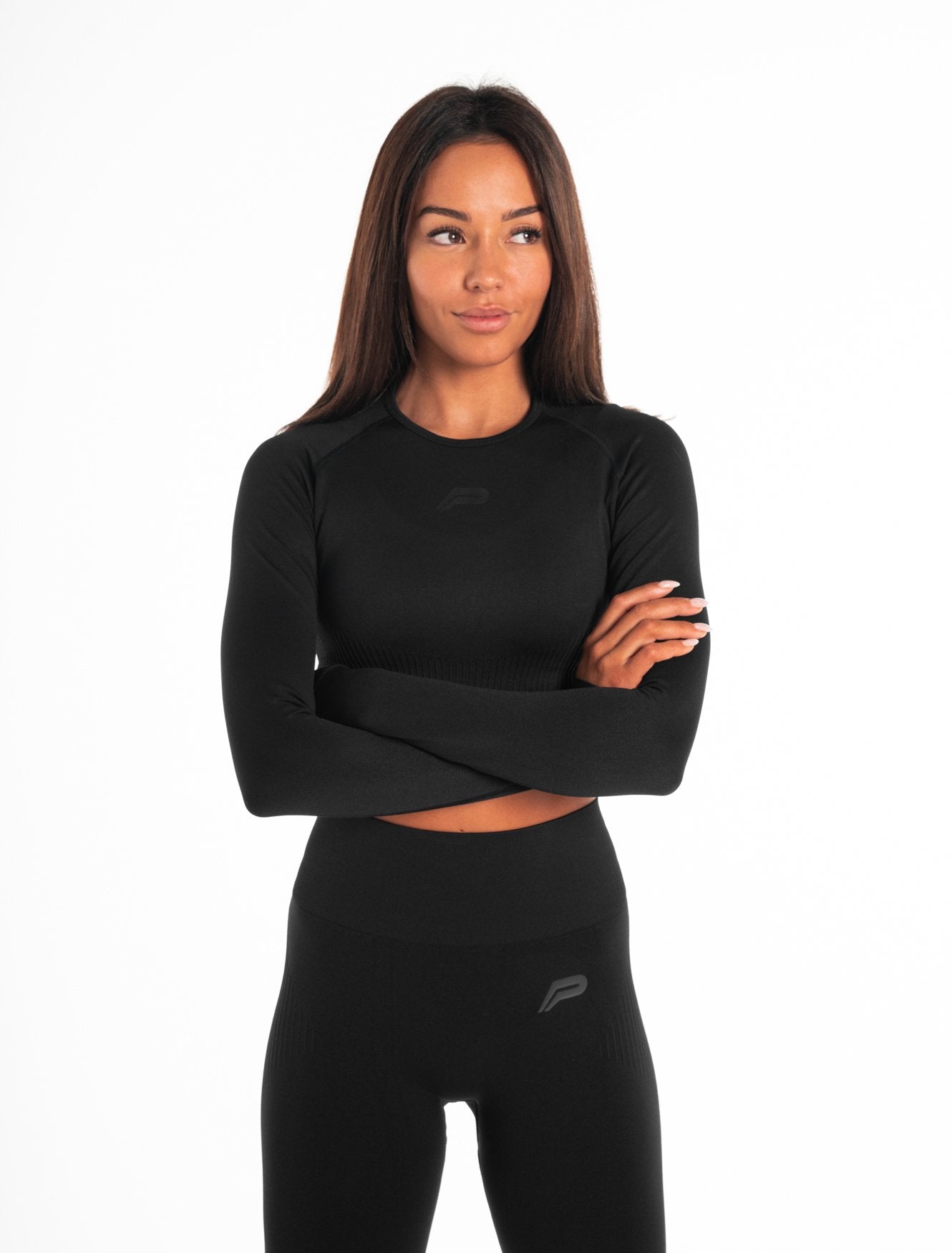 Gymshark Sweat Seamless Long Sleeve Crop Top - Black