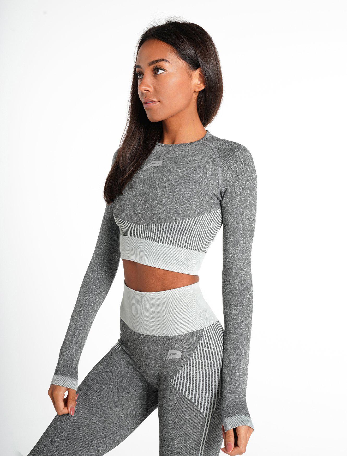 ADAPT Long Sleeve Crop Top | Light Grey | Pursue Fitness