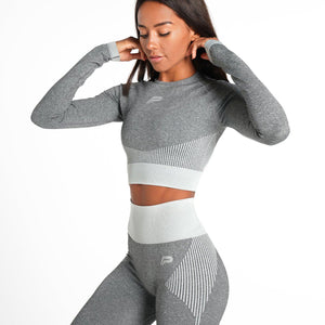 ADAPT Seamless Long Sleeve Crop Top / Light Grey Pursue Fitness 1