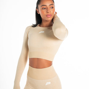 ADAPT Seamless Long Sleeve Crop Top / Marl Beige Pursue Fitness 1