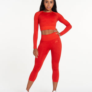 ADAPT Seamless Long Sleeve Crop Top / Red Pursue Fitness 2