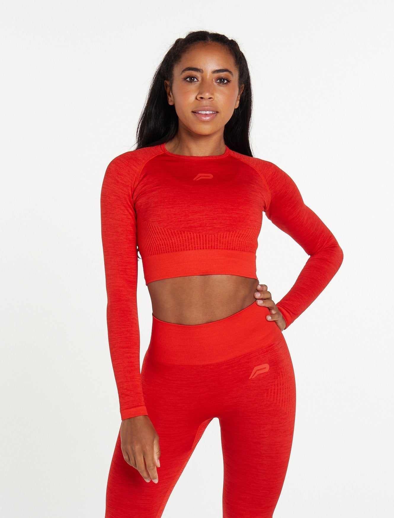 ADAPT Seamless Long Sleeve Crop Top / Red Pursue Fitness 1