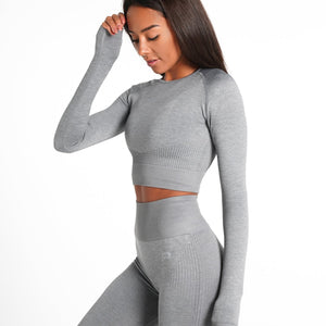ADAPT Seamless Long Sleeve Crop Top / Subtle Grey Pursue Fitness 2