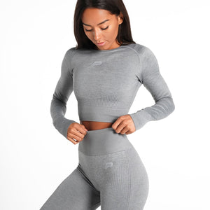 ADAPT Seamless Long Sleeve Crop Top / Subtle Grey Pursue Fitness 1