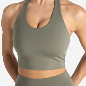 Allure Halter Built-in Bra Crop Top - Dusky Sage Pursue Fitness 2
