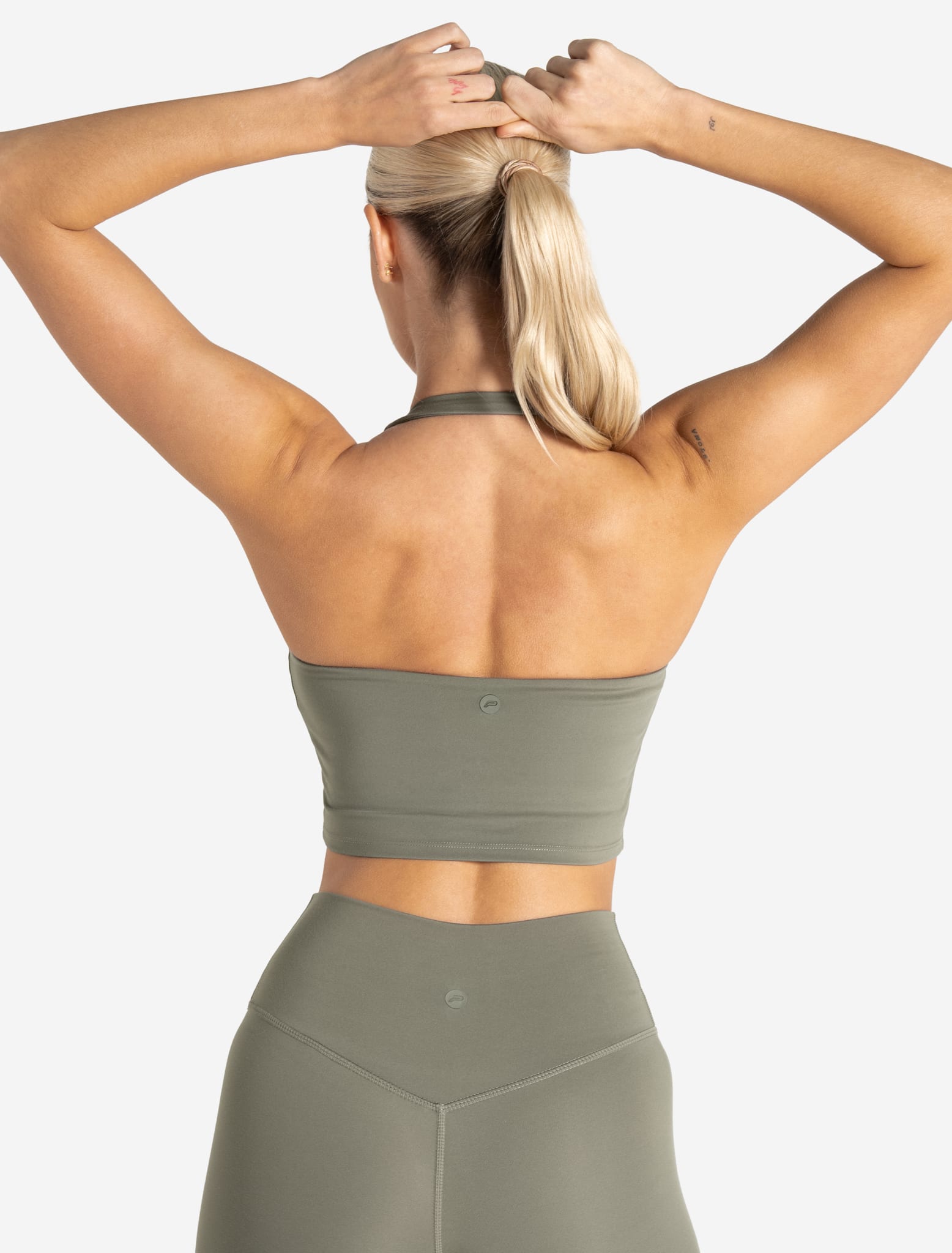Allure Halter Built-in Bra Crop Top - Dusky Sage Pursue Fitness 4
