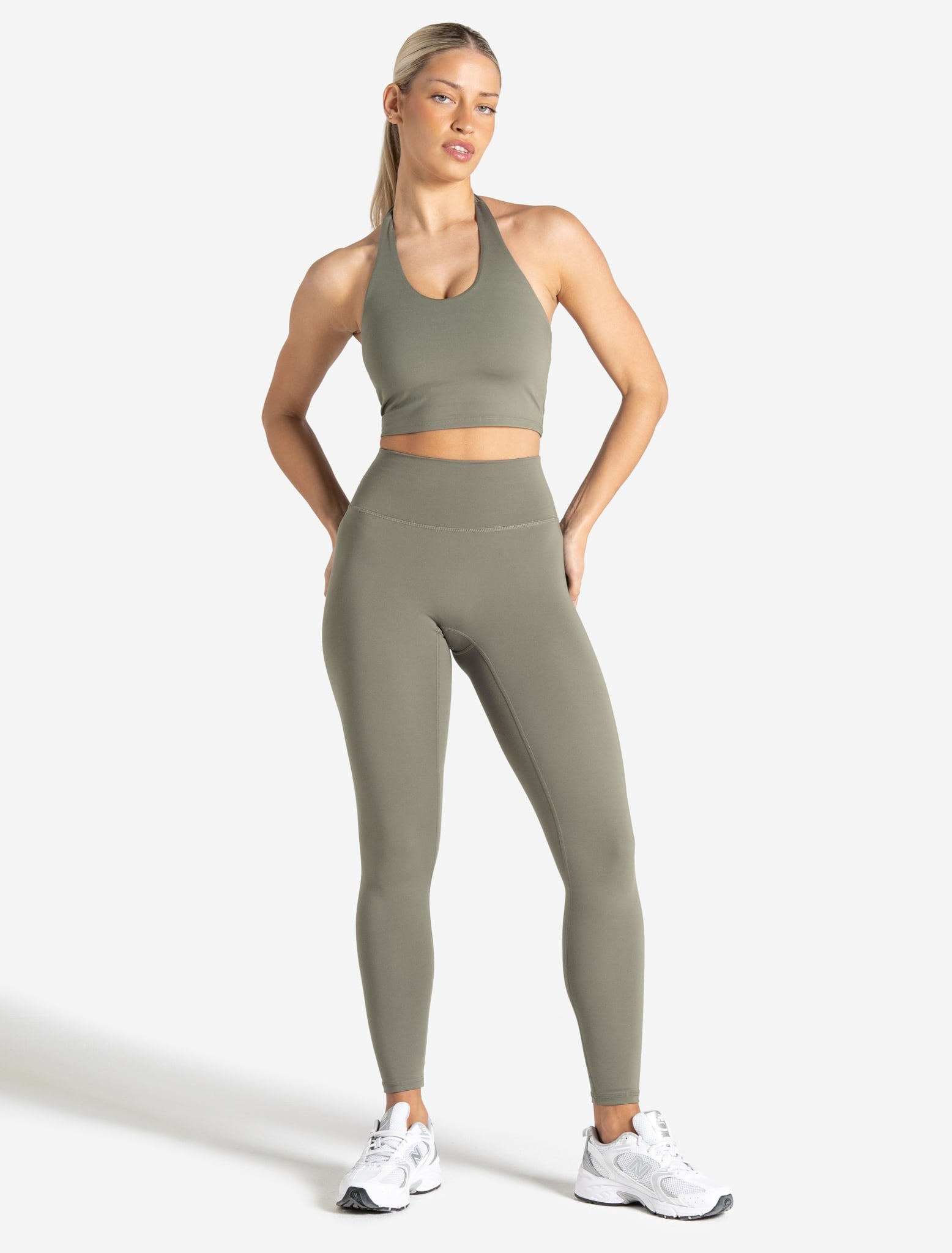 Allure Halter Built-in Bra Crop Top - Dusky Sage Pursue Fitness 5