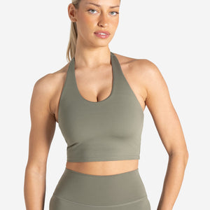 Allure Halter Built-in Bra Crop Top - Dusky Sage Pursue Fitness 1