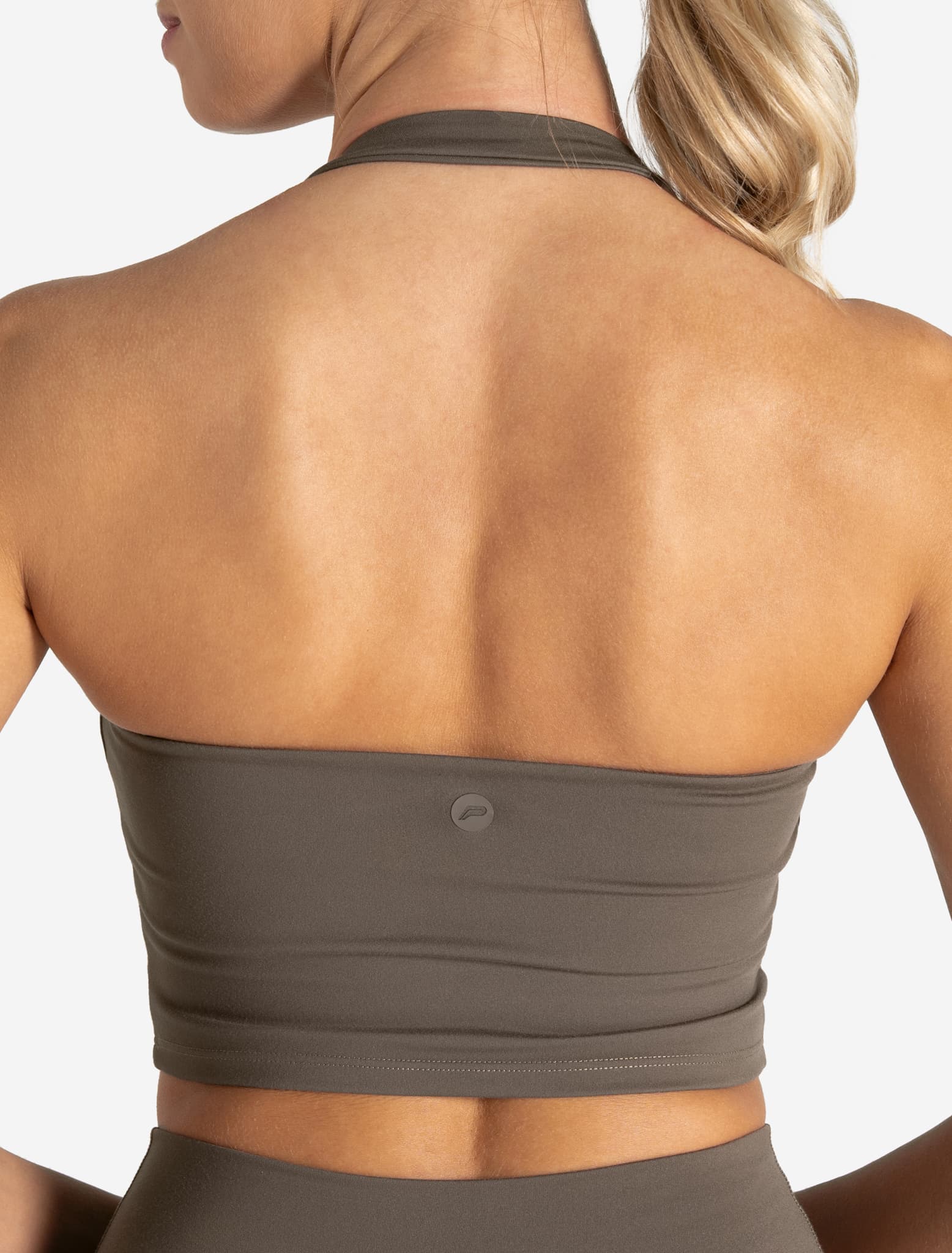 Allure Halter Built-in Bra Crop Top - Taupe Pursue Fitness 2