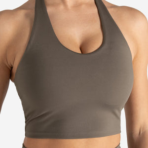 Allure Halter Built-in Bra Crop Top - Taupe Pursue Fitness 3