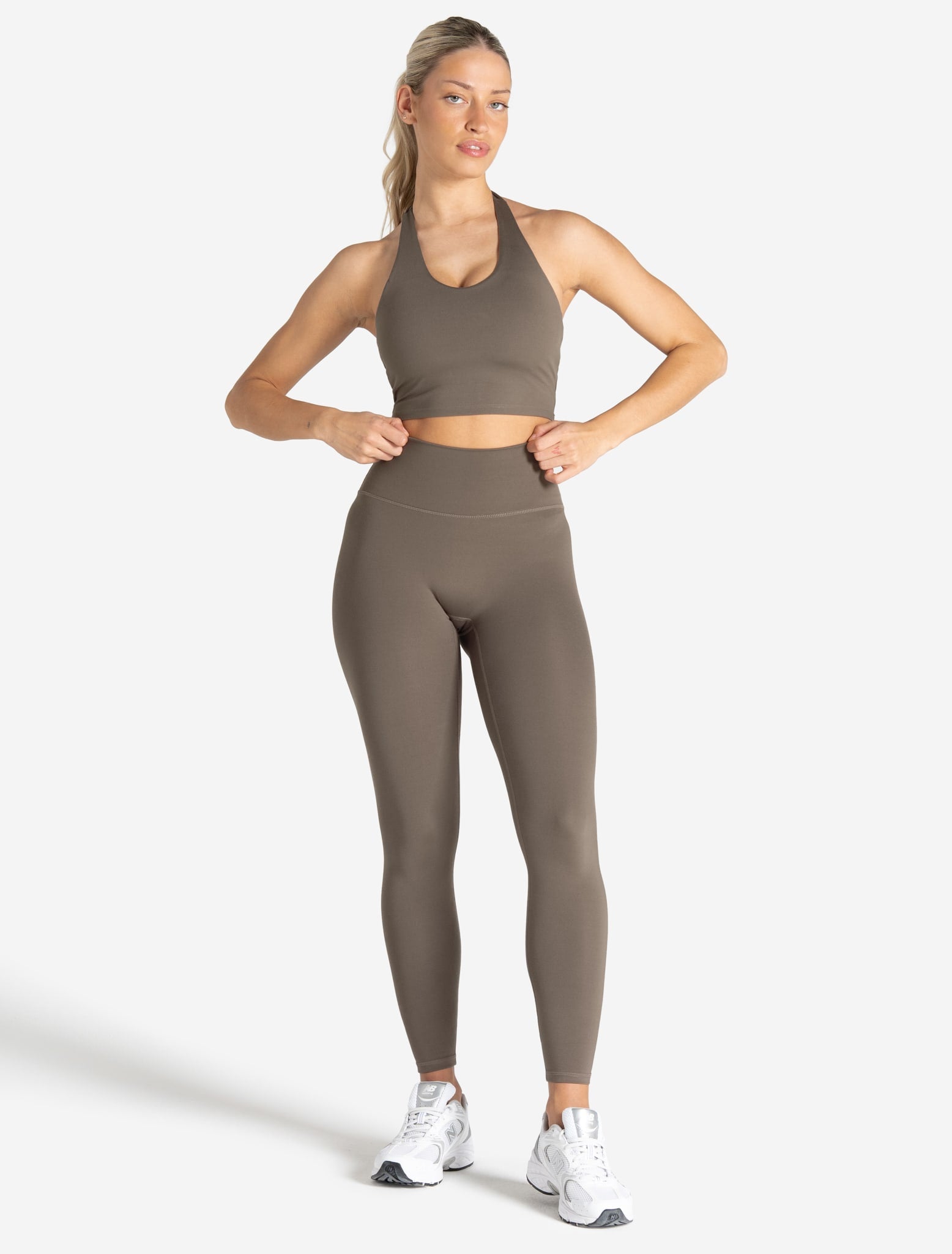 Allure Halter Built-in Bra Crop Top - Taupe Pursue Fitness 4
