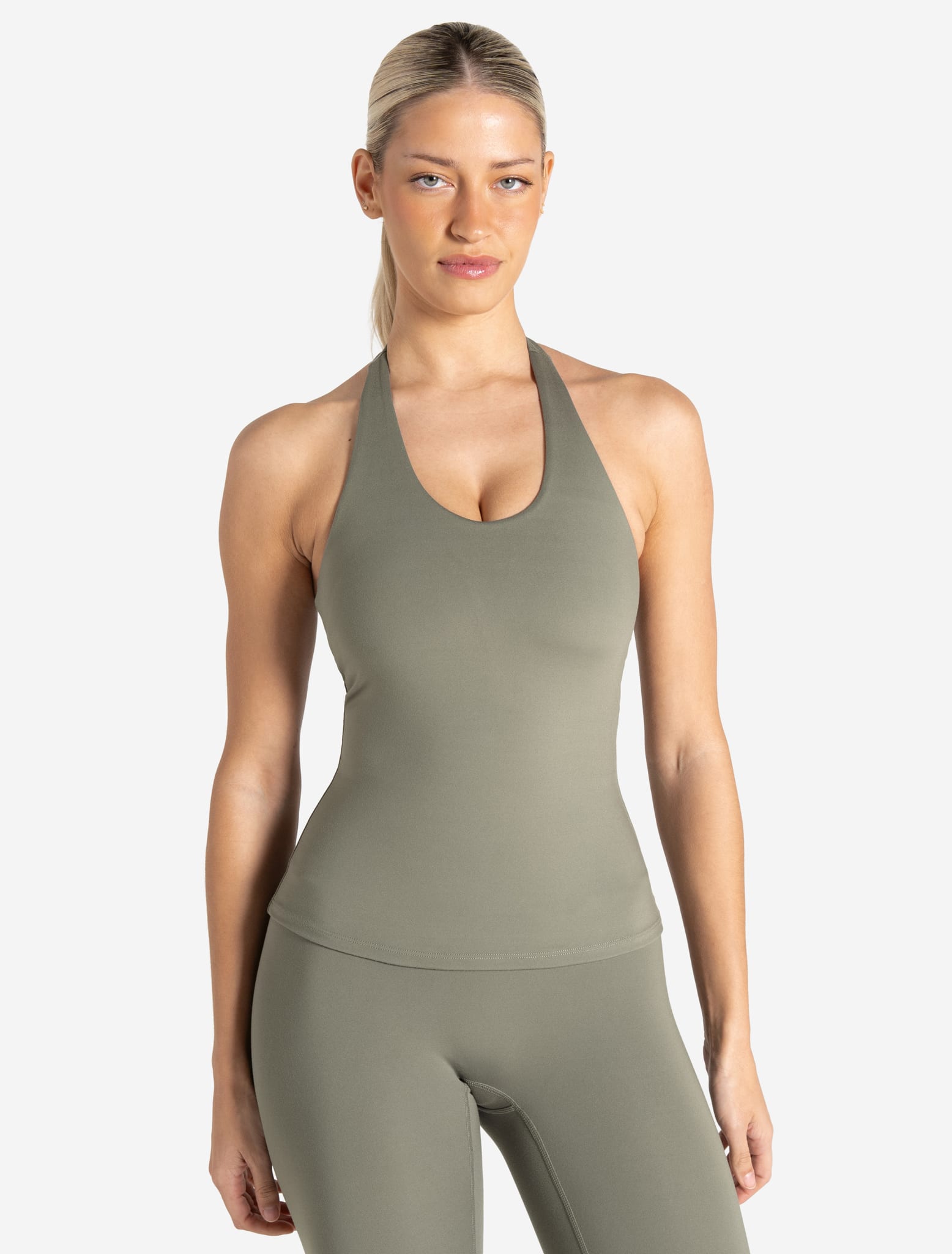 Allure Halter Built-in Bra Vest - Dusky Sage Pursue Fitness 1