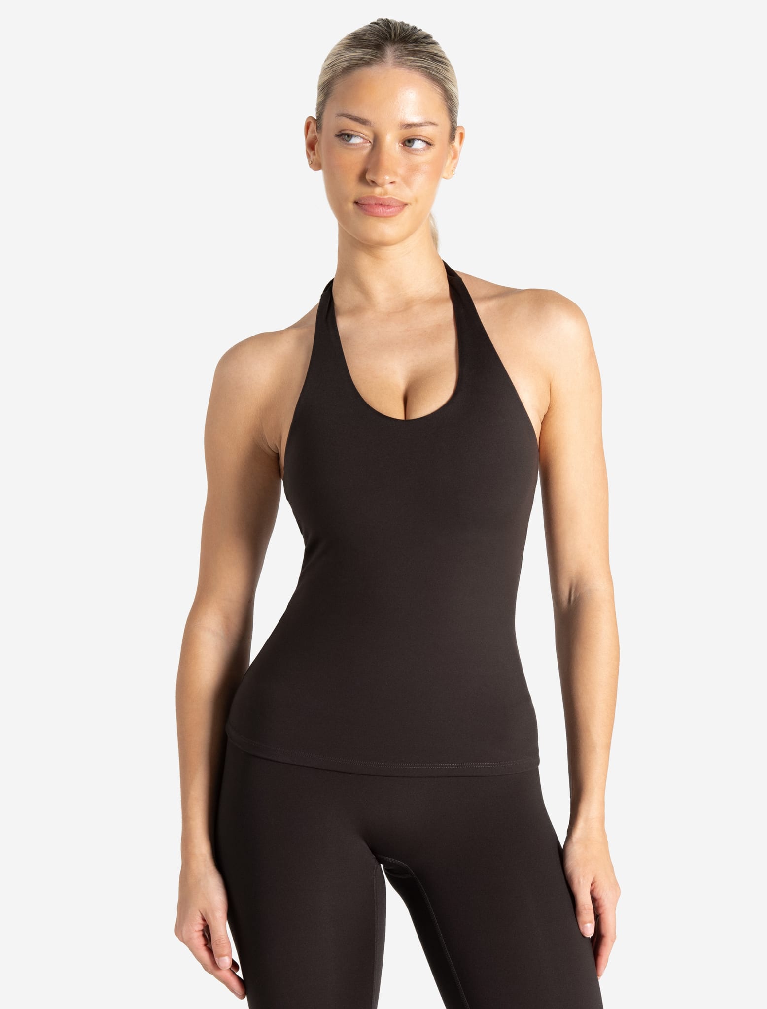 Allure Halter Built-in Bra Vest - Espresso Pursue Fitness 1