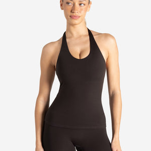 Allure Halter Built-in Bra Vest - Espresso Pursue Fitness 1
