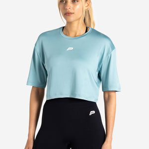 BreathEasy® Crop T-Shirt / Dusky Blue Pursue Fitness 1