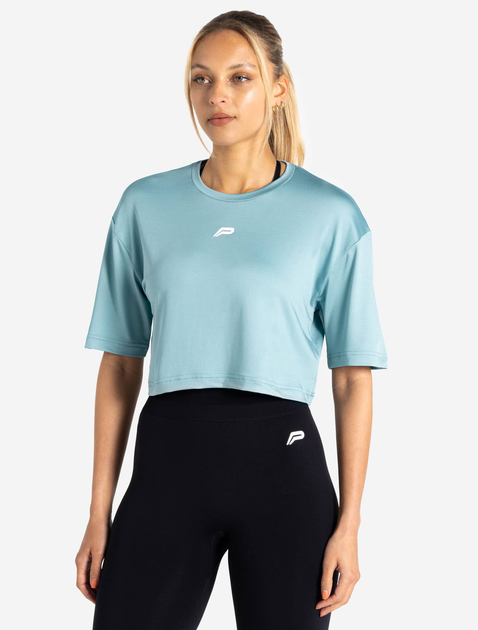BreathEasy® Crop T-Shirt / Dusky Blue Pursue Fitness 1