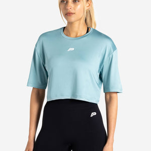 BreathEasy® Crop T-Shirt / Dusky Blue Pursue Fitness 1