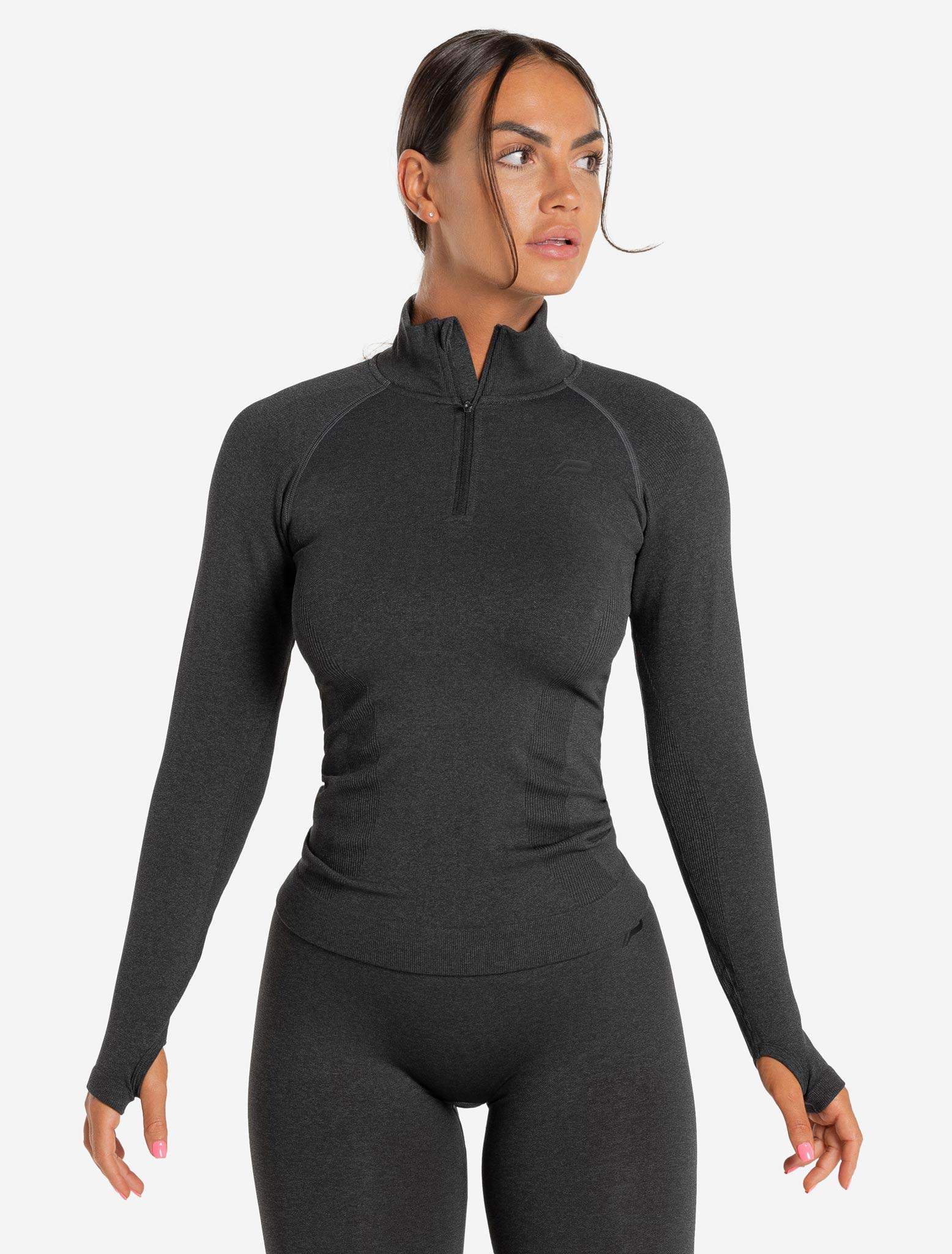 Zip Core Design Core Seamless Full-Length 1/4 Zip | Black Marl | Pursue Fitness