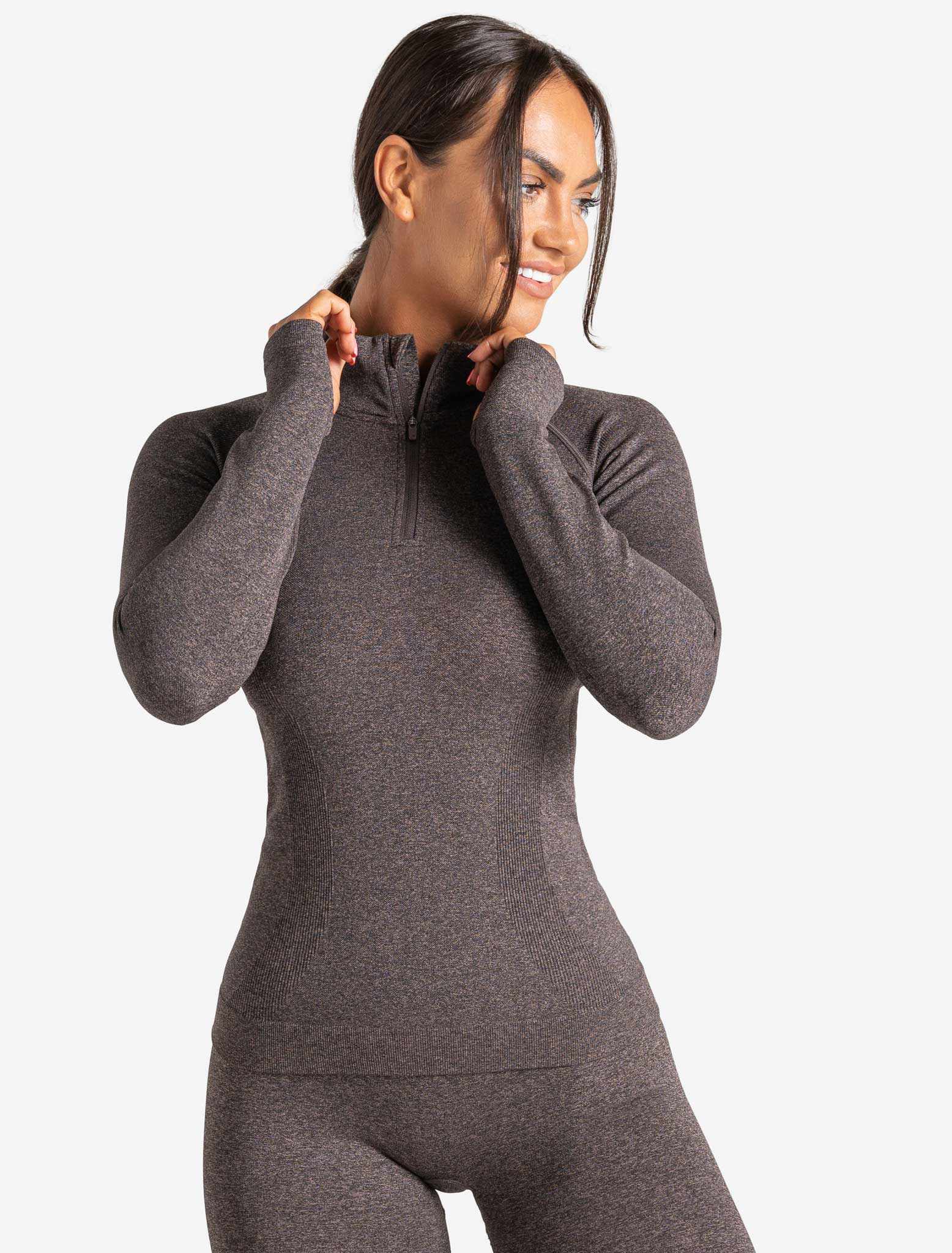 Core Seamless Full-Length 1/4 Zip, Brown Marl