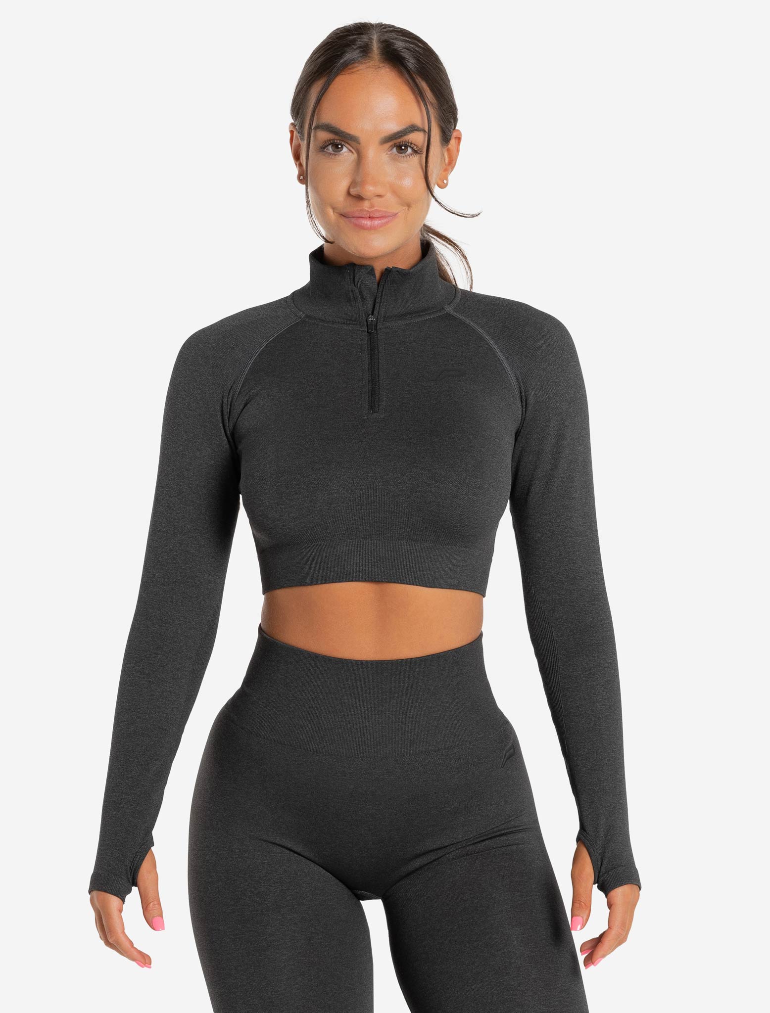 Core Seamless Crop ½ Zip / Black Marl Pursue Fitness 1