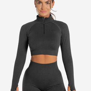 Core Seamless Crop ½ Zip / Black Marl Pursue Fitness 1