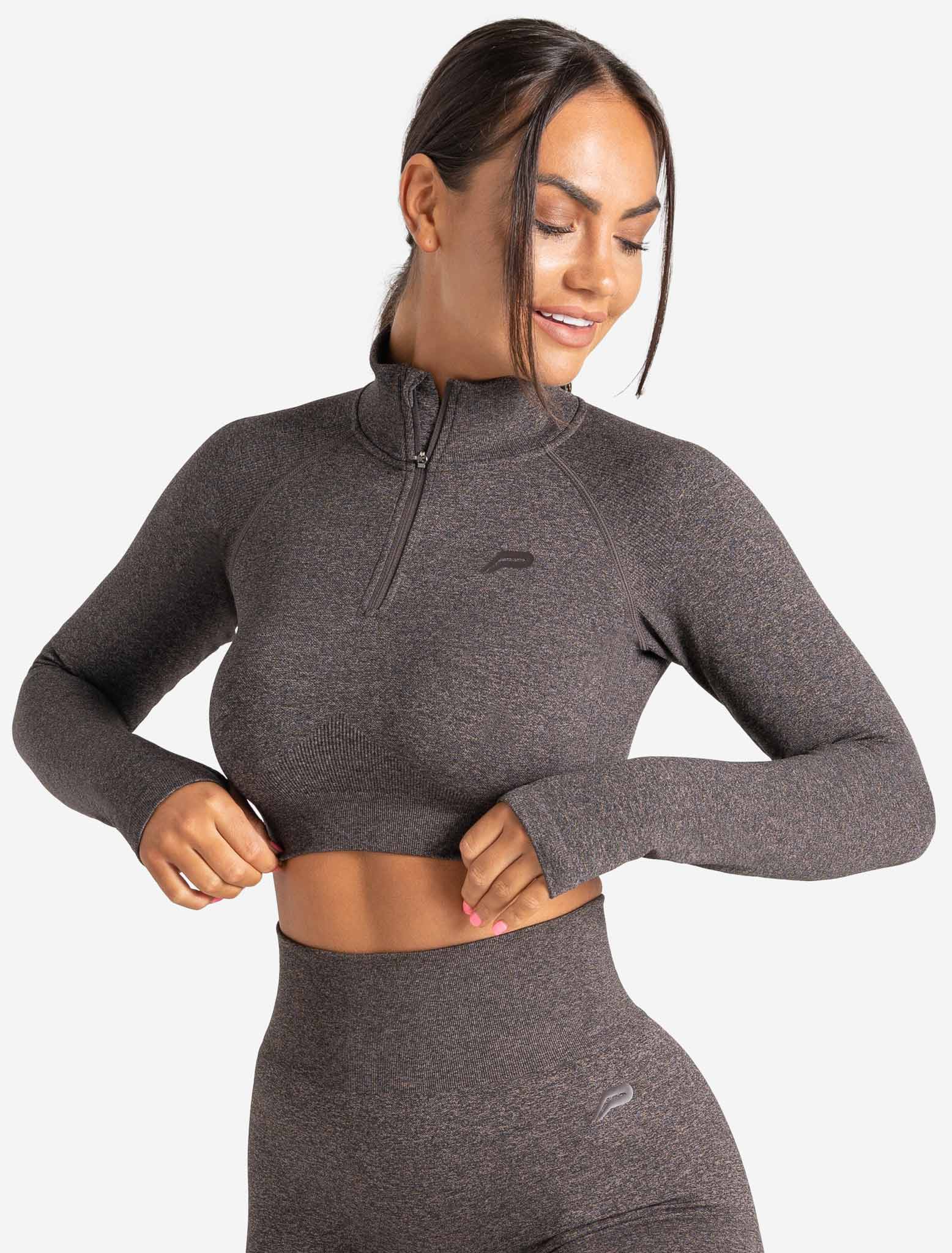 Core Seamless Crop ½ Zip / Brown Marl Pursue Fitness 5