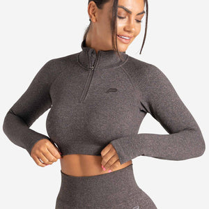 Core Seamless Crop ½ Zip / Brown Marl Pursue Fitness 5