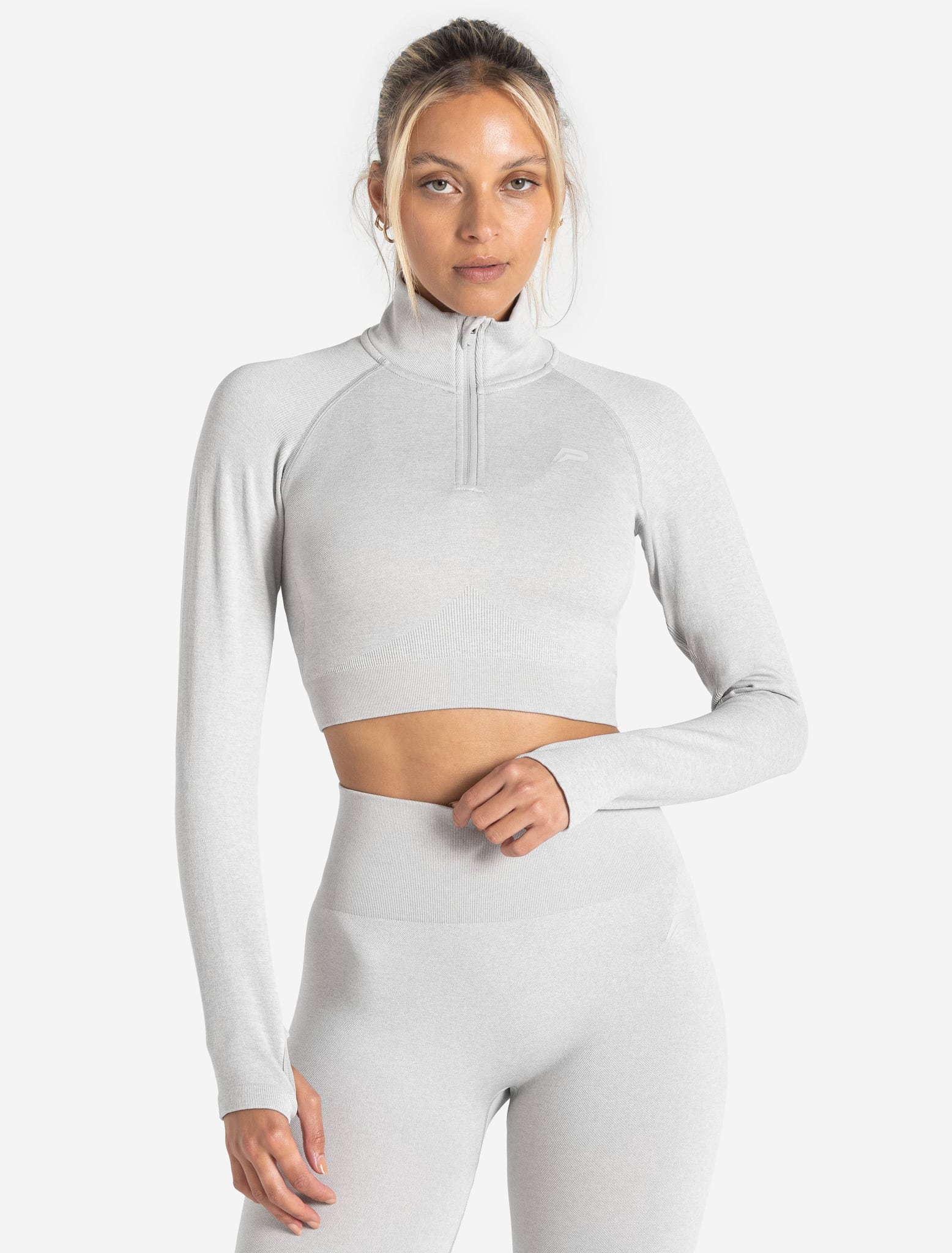 Core Seamless Crop 1/2 Zip - Grey Marl Pursue Fitness 1