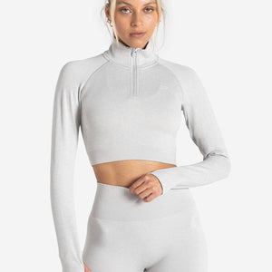 Core Seamless Crop 1/2 Zip - Grey Marl Pursue Fitness 1