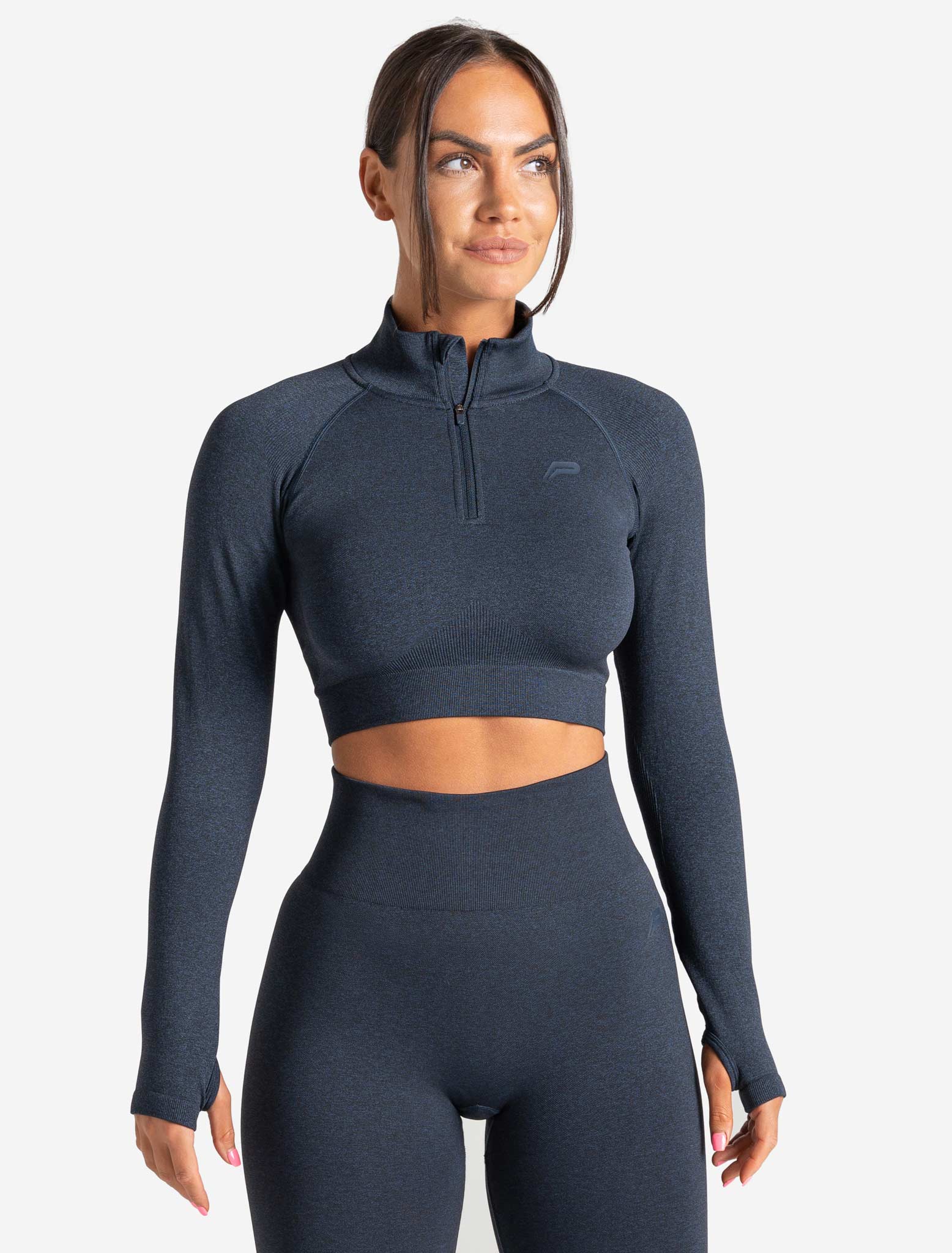 Core Seamless Crop ½ Zip / Navy Marl Pursue Fitness 1