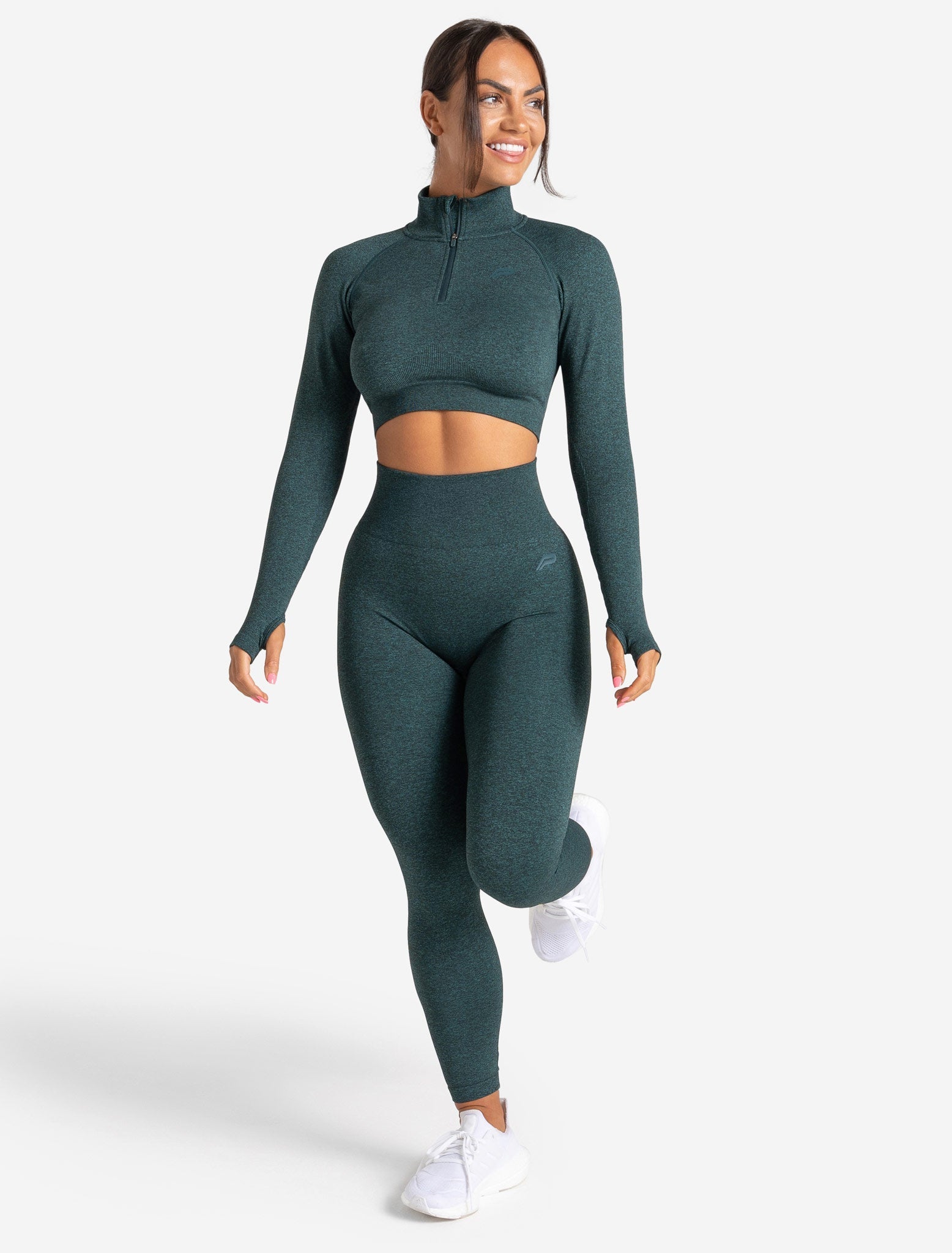 Core Seamless Crop 1/2 Zip, Teal Marl