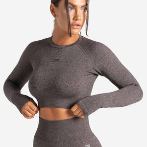 Core Seamless Long Sleeve Crop Top / Brown Marl Pursue Fitness 2