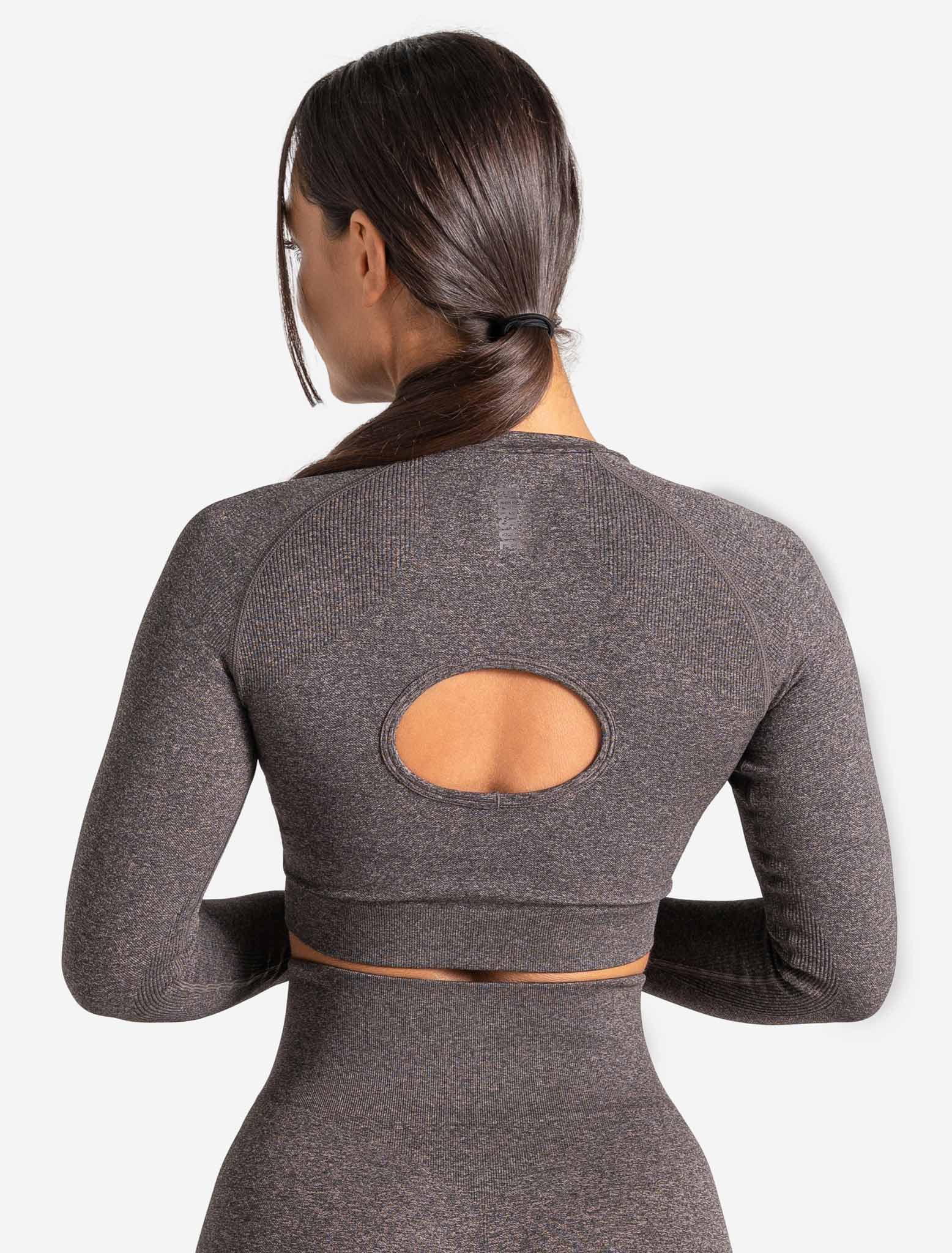 Core Seamless Long Sleeve Crop Top / Brown Marl Pursue Fitness 6