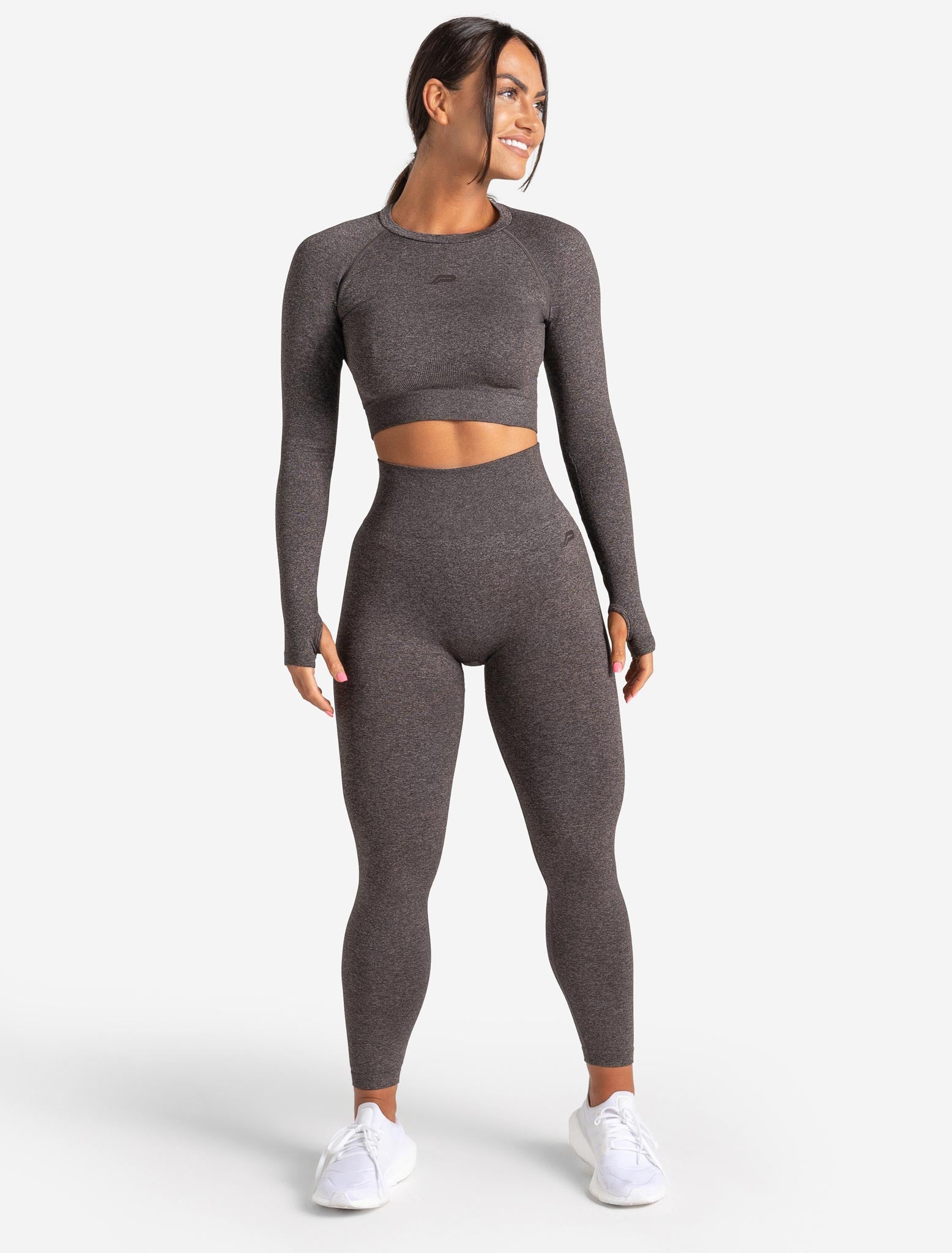 Core Seamless Long Sleeve Crop Top / Brown Marl Pursue Fitness 8