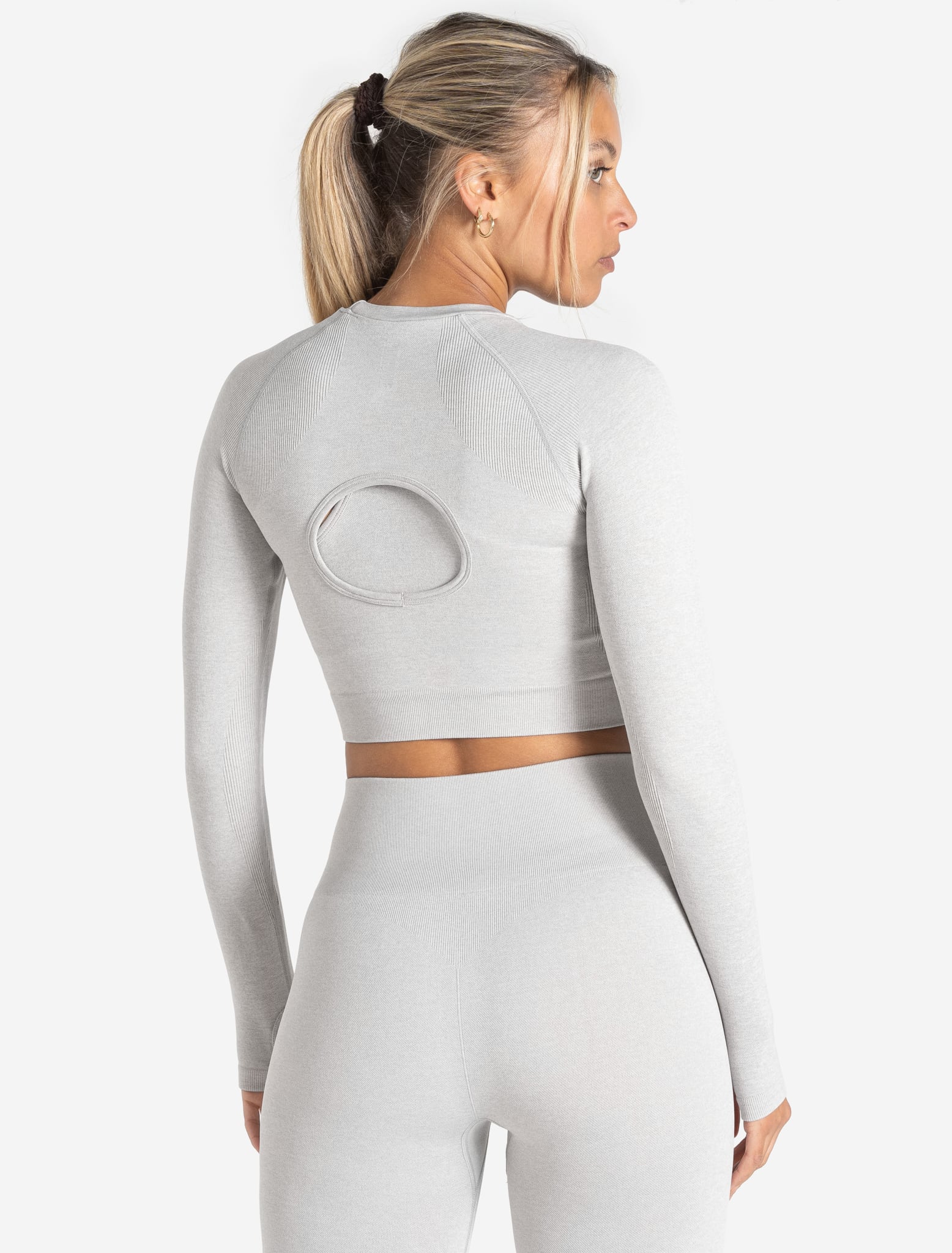 Core Seamless Long Sleeve Crop Top - Grey Marl Pursue Fitness 2