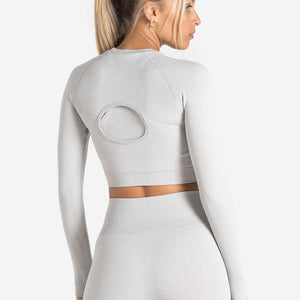 Core Seamless Long Sleeve Crop Top - Grey Marl Pursue Fitness 2