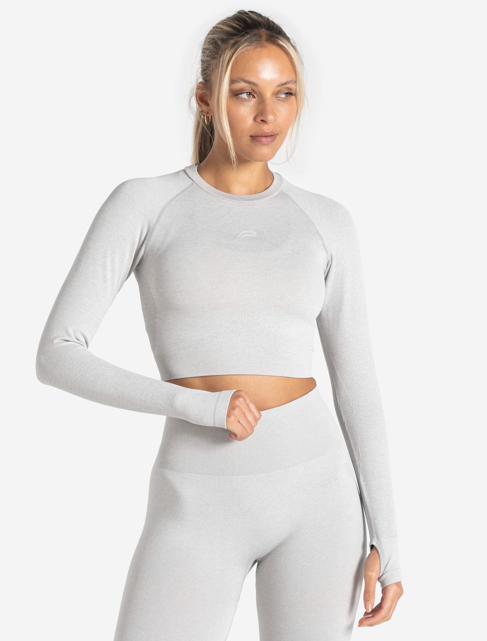 Core Seamless Long Sleeve Crop Top - Grey Marl Pursue Fitness 1