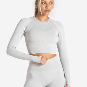 Core Seamless Long Sleeve Crop Top - Grey Marl Pursue Fitness 1